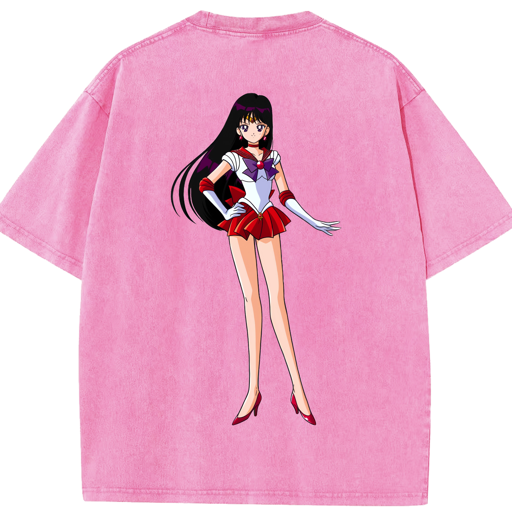 （画像用） 美少女戦士セーラームーン 火野レイ ひの レイ Sailor Moon Hino Rei （セーラーマーズ,Sailor Mars） 綿100% ヴィンテージ風 半袖Tシャツ（背面プリント）